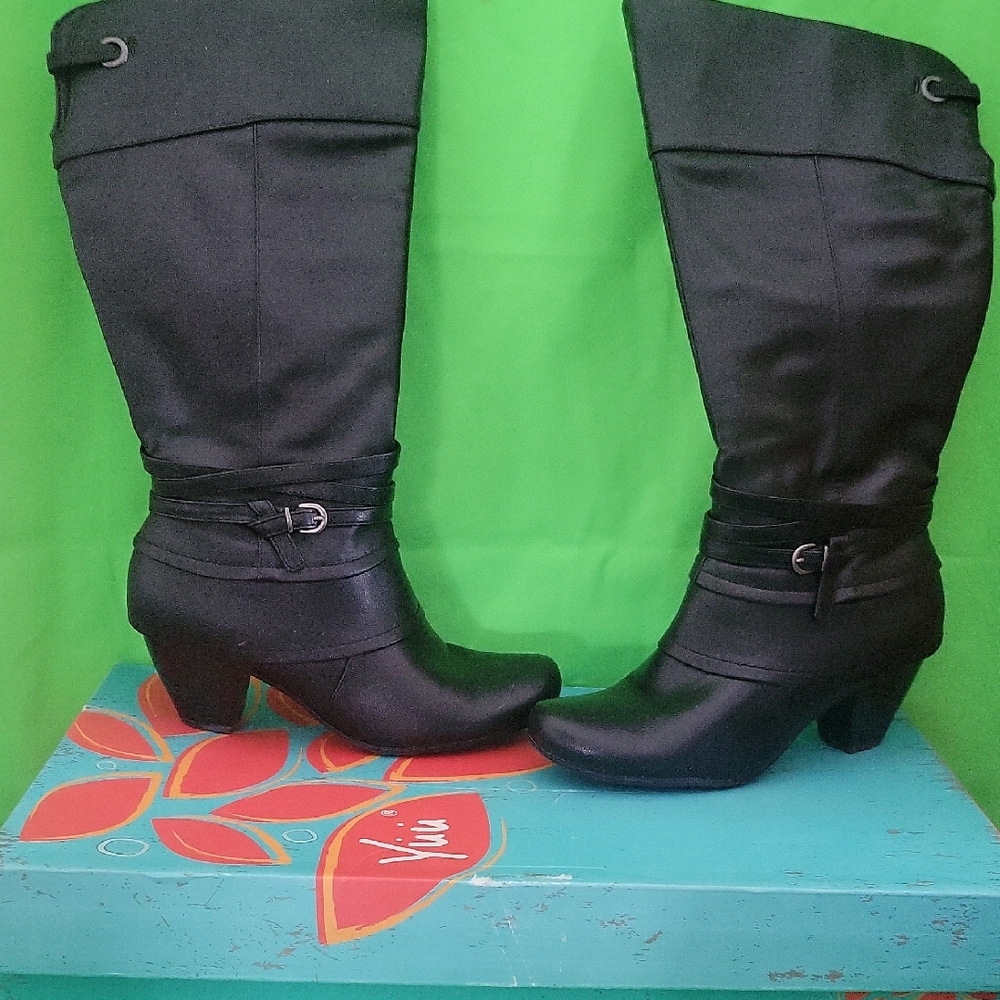 Yuu Cally Chic Black Heeled Boots for Women